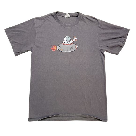 Y2K Wormholer Btw Astronaut Space Ship Graphic T-Shirt Gray Short Sleeve Men's M - Picture 1 of 7